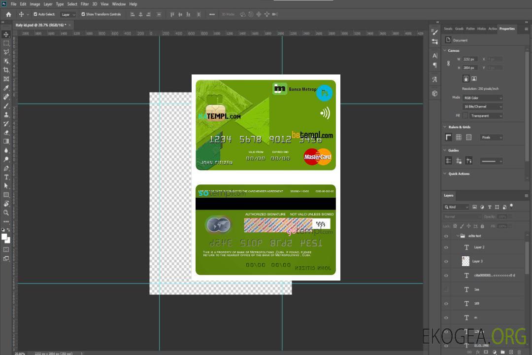 Modèle de carte de crédit mastercard de la banque métropolitaine de Cuba au format PSD, entièrement modifiable template Modèle de carte de crédit mastercard de la banque métropolitaine de Cuba au format PSD, entièrement modifiable template